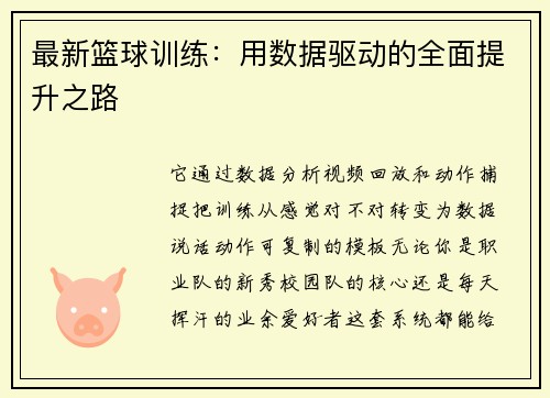 最新篮球训练：用数据驱动的全面提升之路