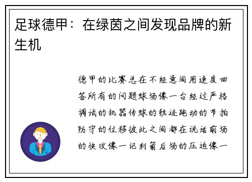 足球德甲：在绿茵之间发现品牌的新生机